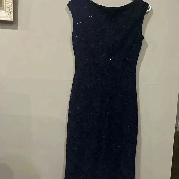 [US2]LRL Ralph Lauren Blue Sequins Laced Knee Length  Sleeveless Dress - Picture 6 of 6